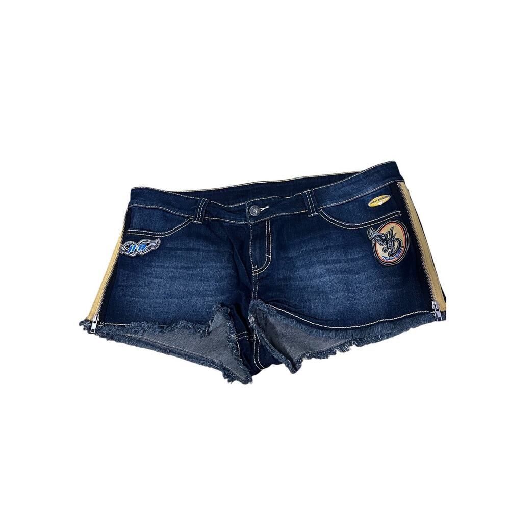 Harley Davidson Women’s Denim Shorts With Patches Speedway Spirit, Size 18